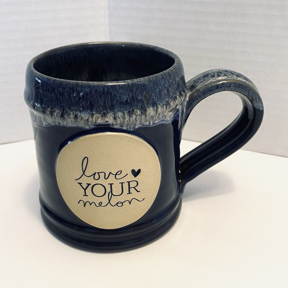 Deneen Pottery Handthrown Glaze Mug Love Your Melon Glaze Drip 2016 USA